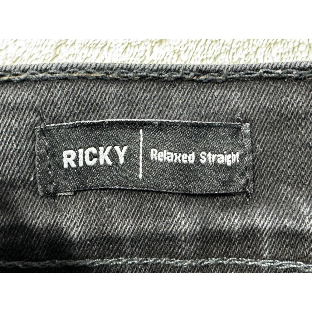 True Religion Mens Ricky Relaxed Straight Flap Pocket Black Jeans 28 Meas: 29x32